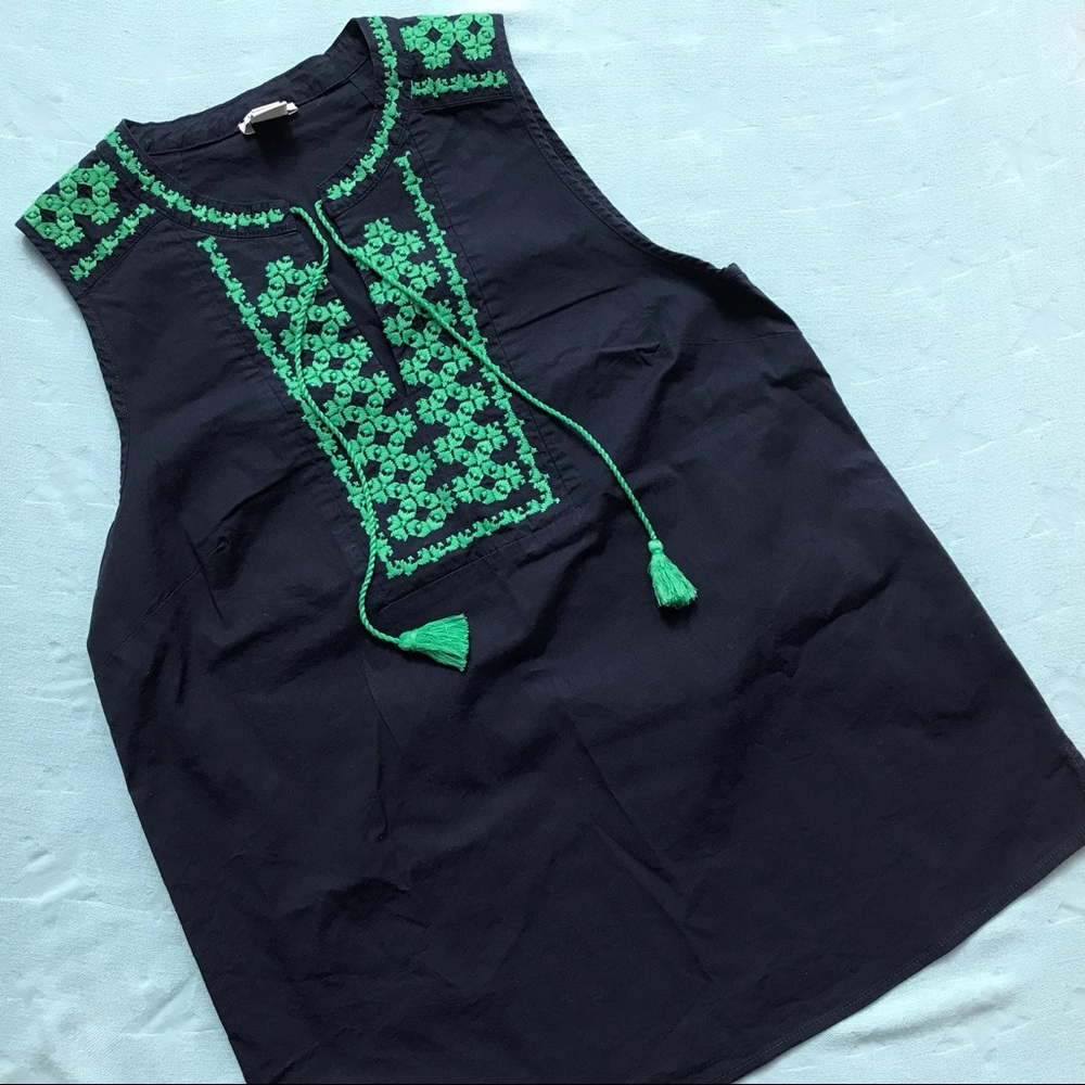 J. Crew Embroidered Sleeveless Bib Tunic Top
